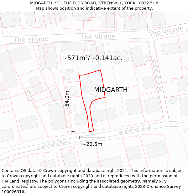 MIDGARTH, SOUTHFIELDS ROAD, STRENSALL, YORK, YO32 5UA: Plot and title map