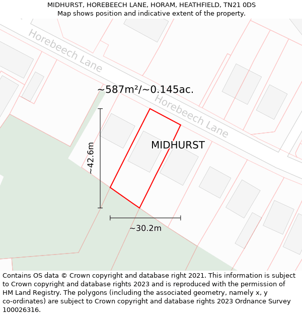 MIDHURST, HOREBEECH LANE, HORAM, HEATHFIELD, TN21 0DS: Plot and title map