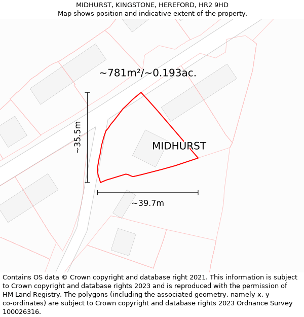 MIDHURST, KINGSTONE, HEREFORD, HR2 9HD: Plot and title map