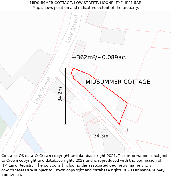 MIDSUMMER COTTAGE, LOW STREET, HOXNE, EYE, IP21 5AR: Plot and title map