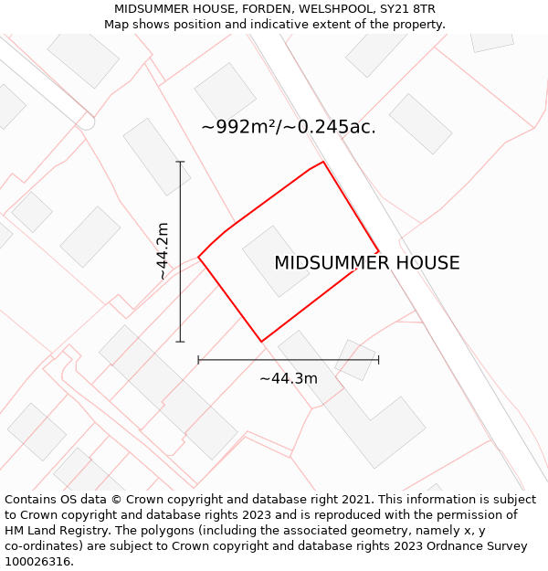 MIDSUMMER HOUSE, FORDEN, WELSHPOOL, SY21 8TR: Plot and title map