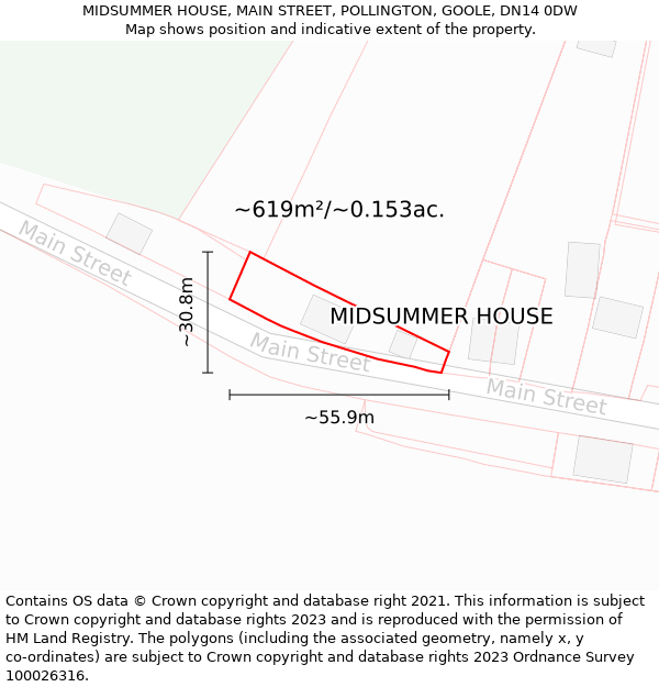 MIDSUMMER HOUSE, MAIN STREET, POLLINGTON, GOOLE, DN14 0DW: Plot and title map