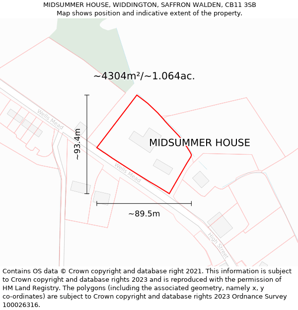 MIDSUMMER HOUSE, WIDDINGTON, SAFFRON WALDEN, CB11 3SB: Plot and title map