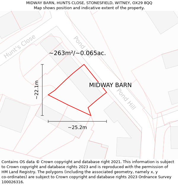 MIDWAY BARN, HUNTS CLOSE, STONESFIELD, WITNEY, OX29 8QQ: Plot and title map