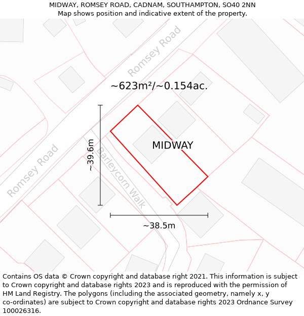 MIDWAY, ROMSEY ROAD, CADNAM, SOUTHAMPTON, SO40 2NN: Plot and title map