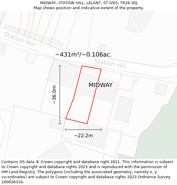 MIDWAY, STATION HILL, LELANT, ST IVES, TR26 3DJ: Plot and title map
