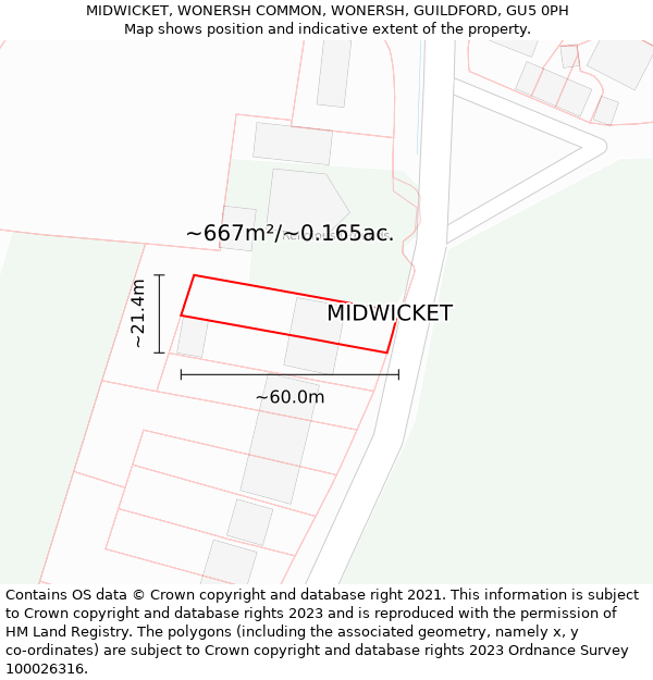 MIDWICKET, WONERSH COMMON, WONERSH, GUILDFORD, GU5 0PH: Plot and title map