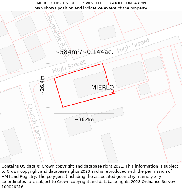MIERLO, HIGH STREET, SWINEFLEET, GOOLE, DN14 8AN: Plot and title map