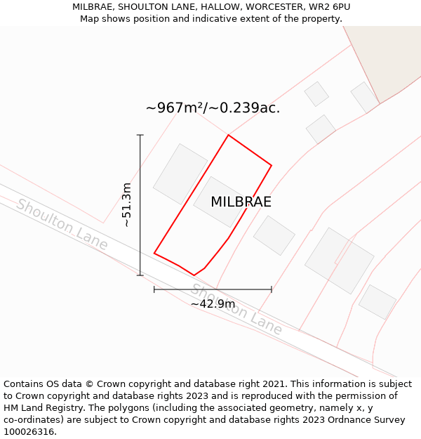 MILBRAE, SHOULTON LANE, HALLOW, WORCESTER, WR2 6PU: Plot and title map