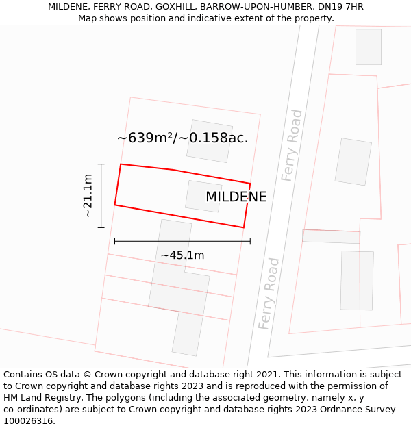 MILDENE, FERRY ROAD, GOXHILL, BARROW-UPON-HUMBER, DN19 7HR: Plot and title map