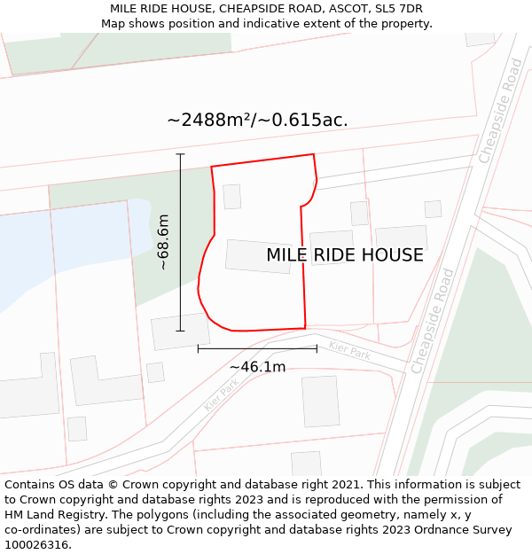 MILE RIDE HOUSE, CHEAPSIDE ROAD, ASCOT, SL5 7DR: Plot and title map