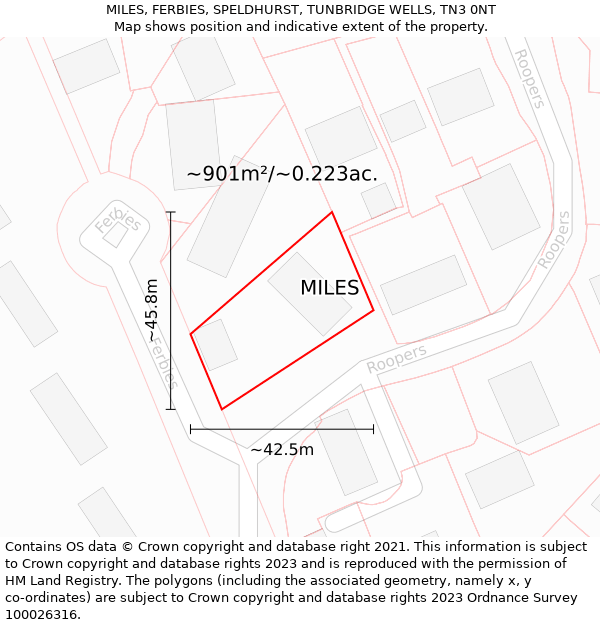 MILES, FERBIES, SPELDHURST, TUNBRIDGE WELLS, TN3 0NT: Plot and title map