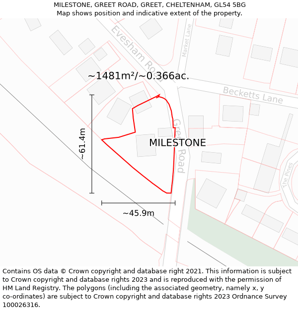 MILESTONE, GREET ROAD, GREET, CHELTENHAM, GL54 5BG: Plot and title map