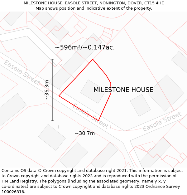 MILESTONE HOUSE, EASOLE STREET, NONINGTON, DOVER, CT15 4HE: Plot and title map