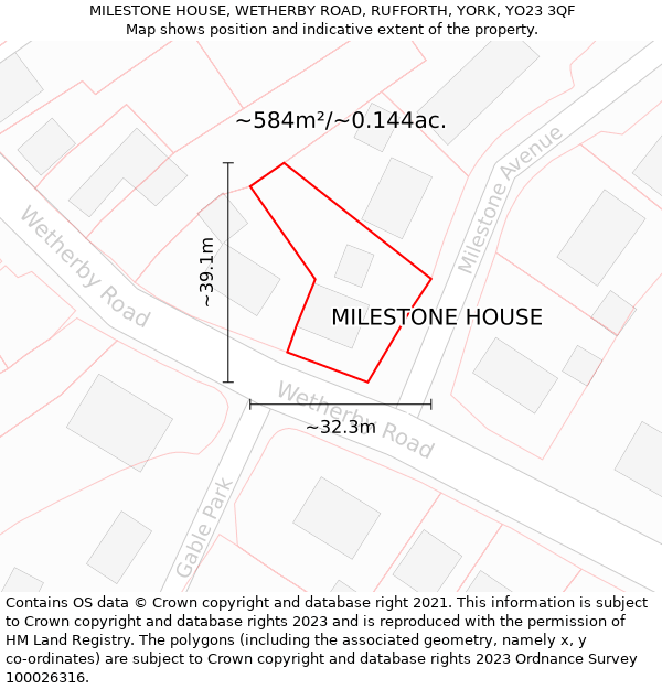 MILESTONE HOUSE, WETHERBY ROAD, RUFFORTH, YORK, YO23 3QF: Plot and title map