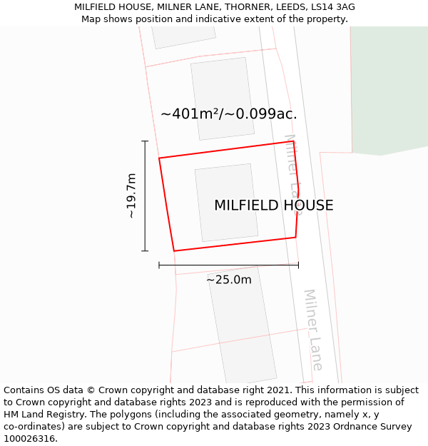 MILFIELD HOUSE, MILNER LANE, THORNER, LEEDS, LS14 3AG: Plot and title map