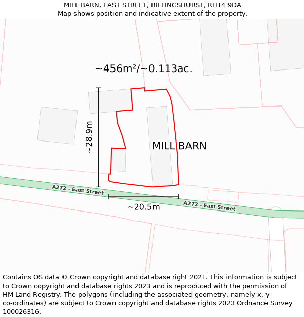 MILL BARN, EAST STREET, BILLINGSHURST, RH14 9DA: Plot and title map