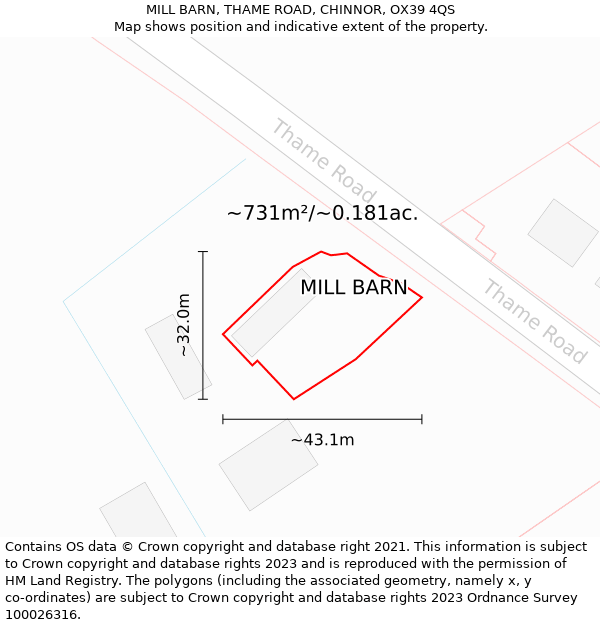 MILL BARN, THAME ROAD, CHINNOR, OX39 4QS: Plot and title map