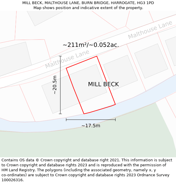 MILL BECK, MALTHOUSE LANE, BURN BRIDGE, HARROGATE, HG3 1PD: Plot and title map