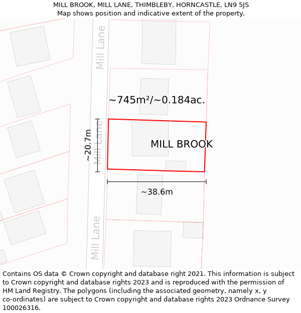 MILL BROOK, MILL LANE, THIMBLEBY, HORNCASTLE, LN9 5JS: Plot and title map