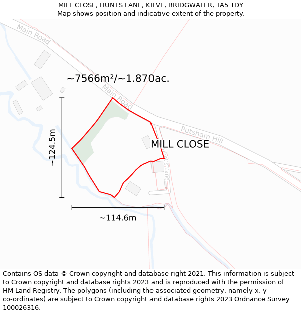 MILL CLOSE, HUNTS LANE, KILVE, BRIDGWATER, TA5 1DY: Plot and title map