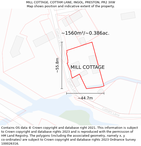 MILL COTTAGE, COTTAM LANE, INGOL, PRESTON, PR2 3XW: Plot and title map