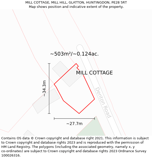 MILL COTTAGE, MILL HILL, GLATTON, HUNTINGDON, PE28 5RT: Plot and title map