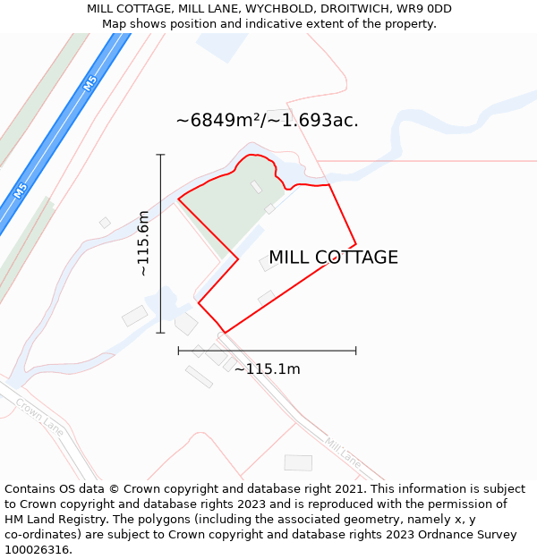 MILL COTTAGE, MILL LANE, WYCHBOLD, DROITWICH, WR9 0DD: Plot and title map