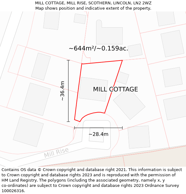 MILL COTTAGE, MILL RISE, SCOTHERN, LINCOLN, LN2 2WZ: Plot and title map