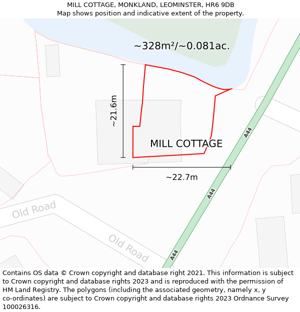 MILL COTTAGE, MONKLAND, LEOMINSTER, HR6 9DB: Plot and title map