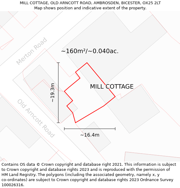 MILL COTTAGE, OLD ARNCOTT ROAD, AMBROSDEN, BICESTER, OX25 2LT: Plot and title map