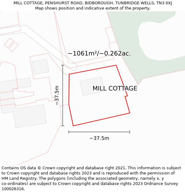 MILL COTTAGE, PENSHURST ROAD, BIDBOROUGH, TUNBRIDGE WELLS, TN3 0XJ: Plot and title map