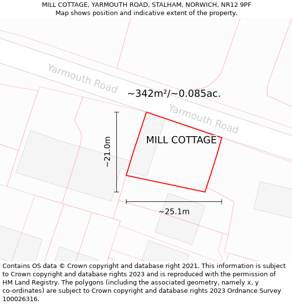 MILL COTTAGE, YARMOUTH ROAD, STALHAM, NORWICH, NR12 9PF: Plot and title map