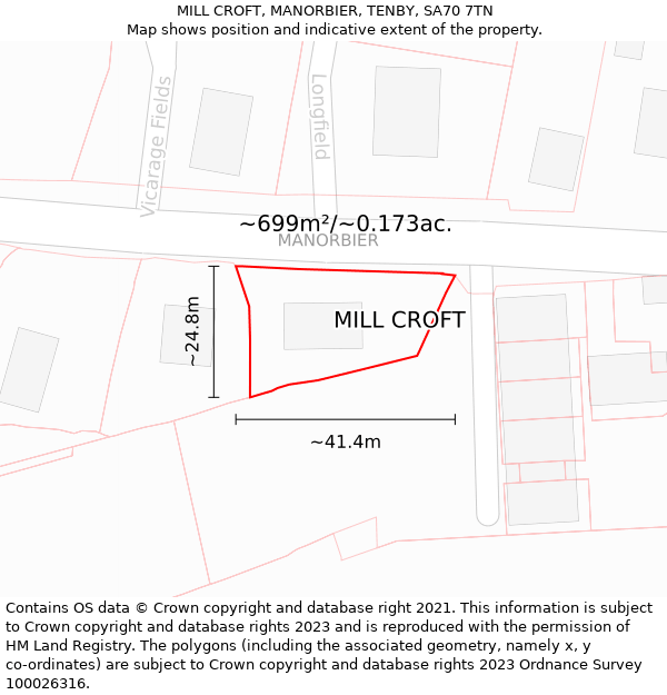 MILL CROFT, MANORBIER, TENBY, SA70 7TN: Plot and title map