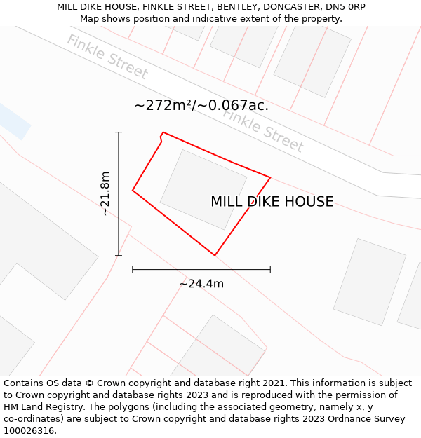 MILL DIKE HOUSE, FINKLE STREET, BENTLEY, DONCASTER, DN5 0RP: Plot and title map