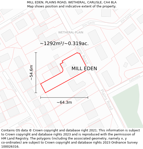 MILL EDEN, PLAINS ROAD, WETHERAL, CARLISLE, CA4 8LA: Plot and title map