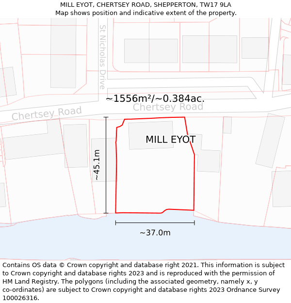 MILL EYOT, CHERTSEY ROAD, SHEPPERTON, TW17 9LA: Plot and title map