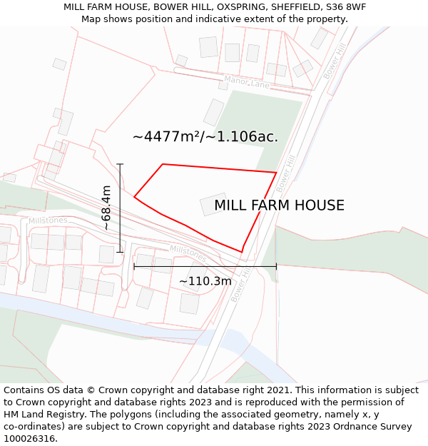 MILL FARM HOUSE, BOWER HILL, OXSPRING, SHEFFIELD, S36 8WF: Plot and title map