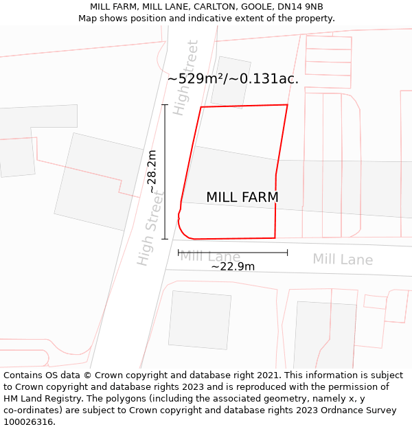 MILL FARM, MILL LANE, CARLTON, GOOLE, DN14 9NB: Plot and title map