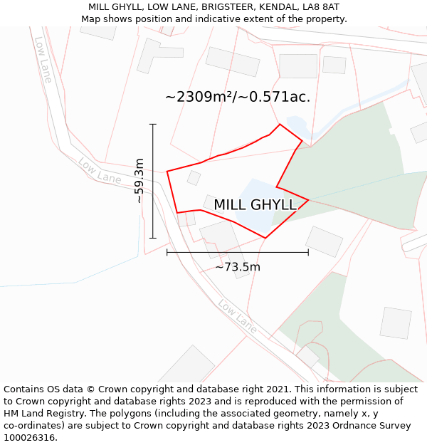 MILL GHYLL, LOW LANE, BRIGSTEER, KENDAL, LA8 8AT: Plot and title map