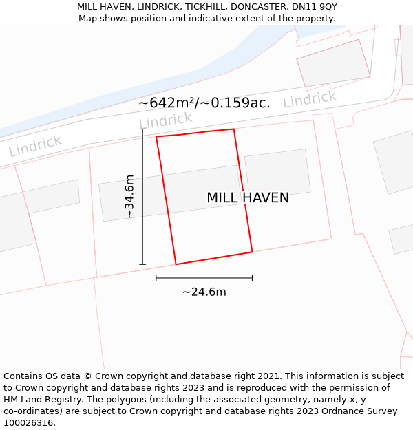 MILL HAVEN, LINDRICK, TICKHILL, DONCASTER, DN11 9QY: Plot and title map