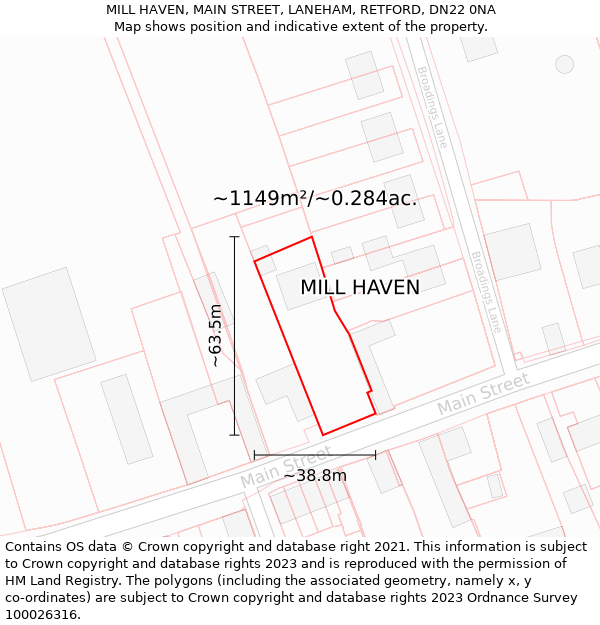 MILL HAVEN, MAIN STREET, LANEHAM, RETFORD, DN22 0NA: Plot and title map