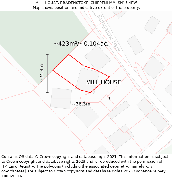 MILL HOUSE, BRADENSTOKE, CHIPPENHAM, SN15 4EW: Plot and title map