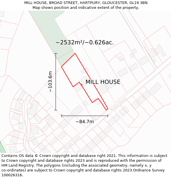 MILL HOUSE, BROAD STREET, HARTPURY, GLOUCESTER, GL19 3BN: Plot and title map
