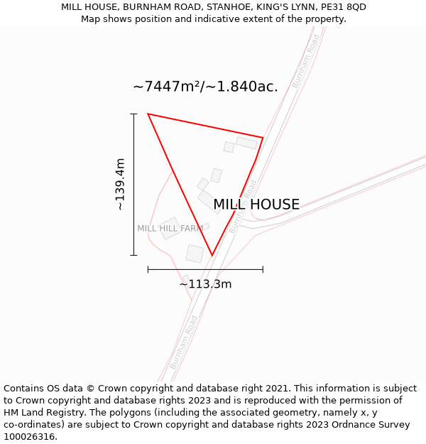 MILL HOUSE, BURNHAM ROAD, STANHOE, KING'S LYNN, PE31 8QD: Plot and title map