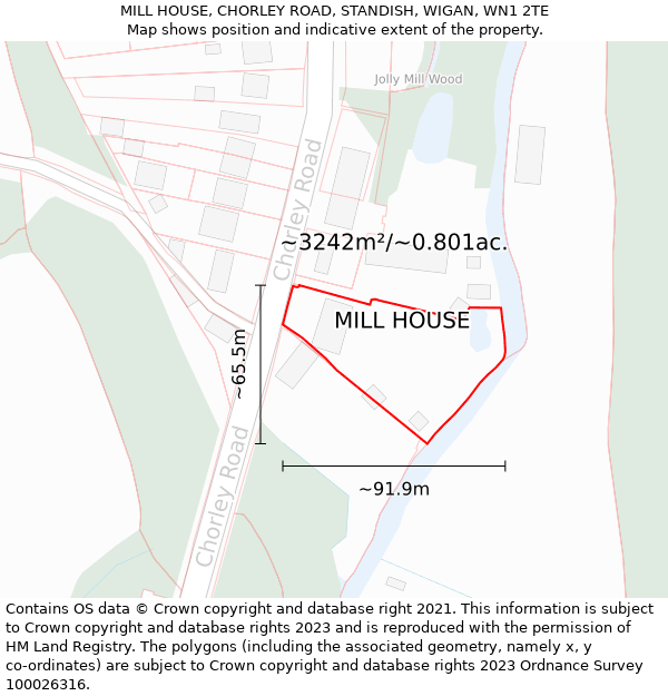 MILL HOUSE, CHORLEY ROAD, STANDISH, WIGAN, WN1 2TE: Plot and title map