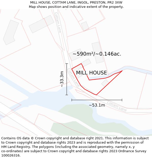 MILL HOUSE, COTTAM LANE, INGOL, PRESTON, PR2 3XW: Plot and title map