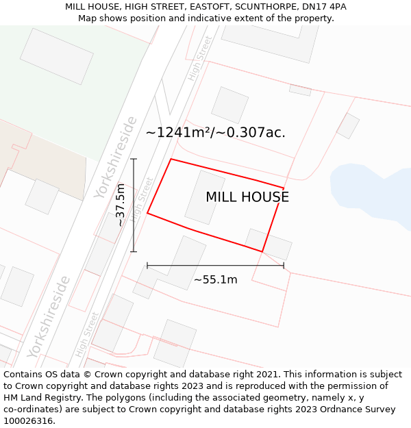 MILL HOUSE, HIGH STREET, EASTOFT, SCUNTHORPE, DN17 4PA: Plot and title map