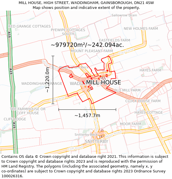 MILL HOUSE, HIGH STREET, WADDINGHAM, GAINSBOROUGH, DN21 4SW: Plot and title map