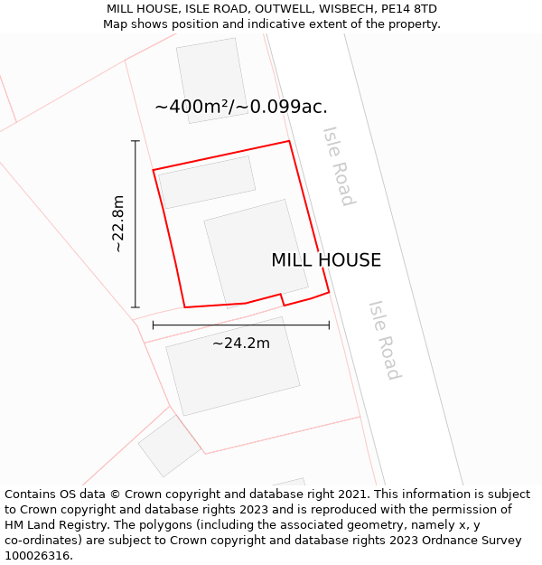 MILL HOUSE, ISLE ROAD, OUTWELL, WISBECH, PE14 8TD: Plot and title map